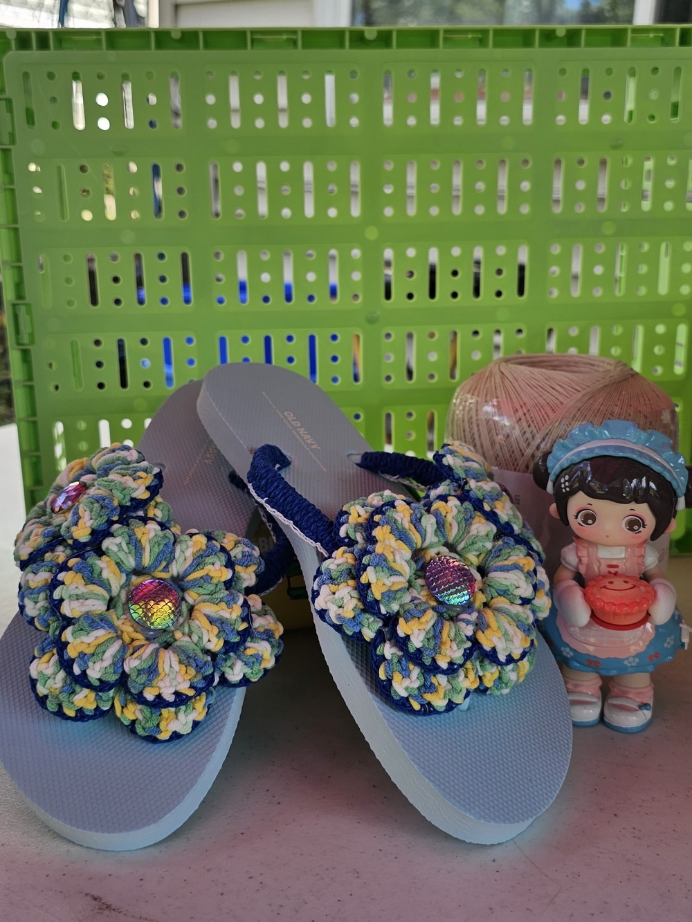 Kids Blue Floral Crochet Flip Flops - Unbranded